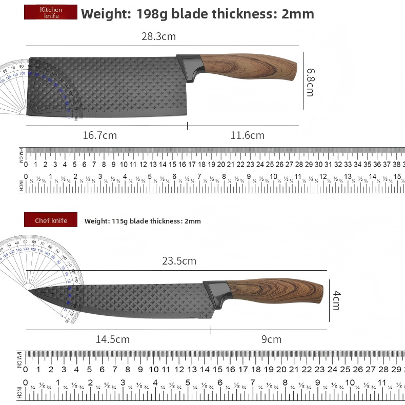 6-Teiliges Messerset in Schwarz mit Holzoptikgriff